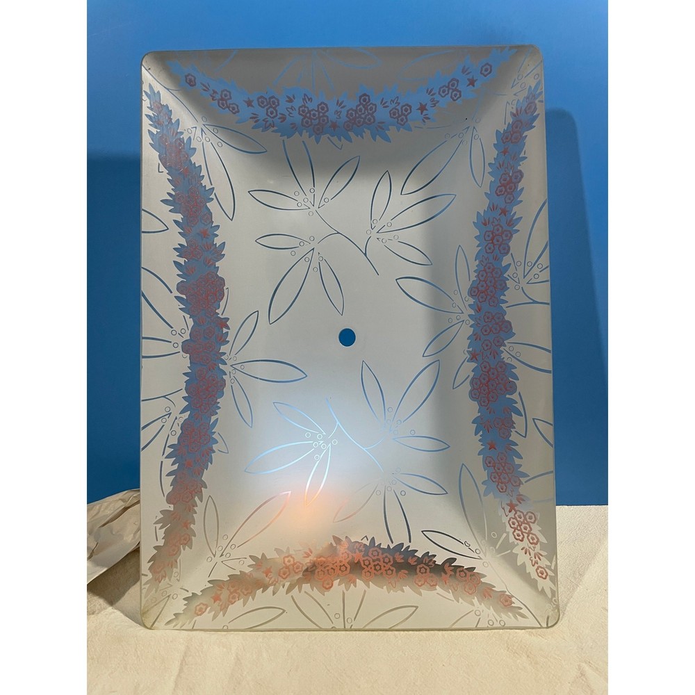 Vintage 14" x 10" Frosted Floral Glass Rectangular Ceiling Light Shade Diffuser