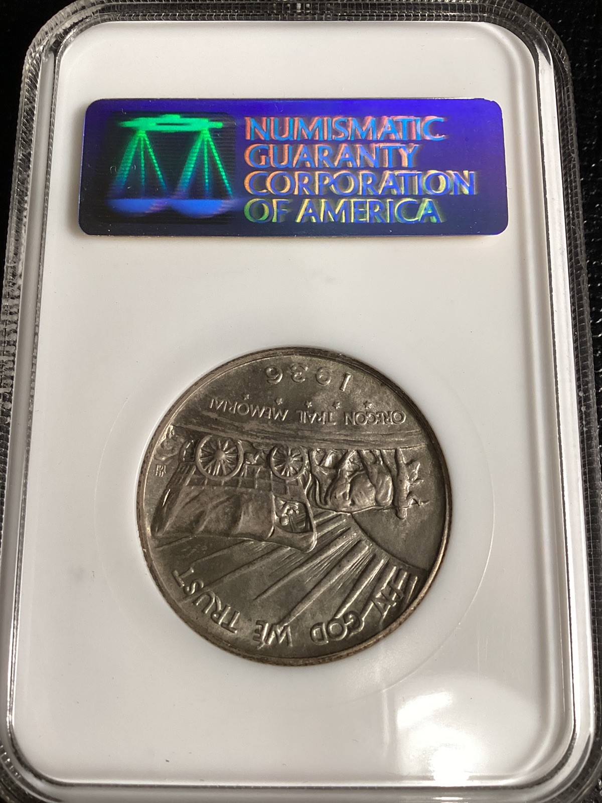 1936 NGC MS 65 OREGON TRAIL Silver Commemorative Toned Coin Fatty Holder