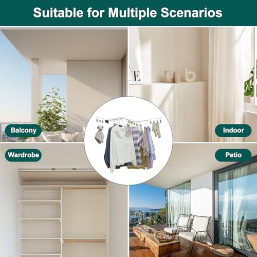 White Clothes Drying Rack Retractable Foldable Wall Mounted, Tri-Fold Space