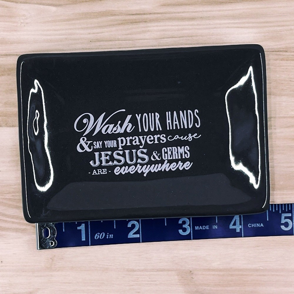 Soap Dish Bathroom Kitchen Decor Jesus & Germs Are Everywhere Black Ceramic