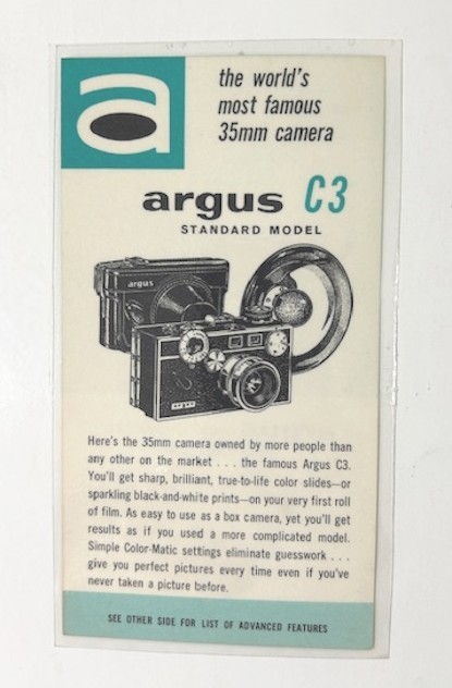 Argus C3 Camera Standard Model Sales Brochure laminated