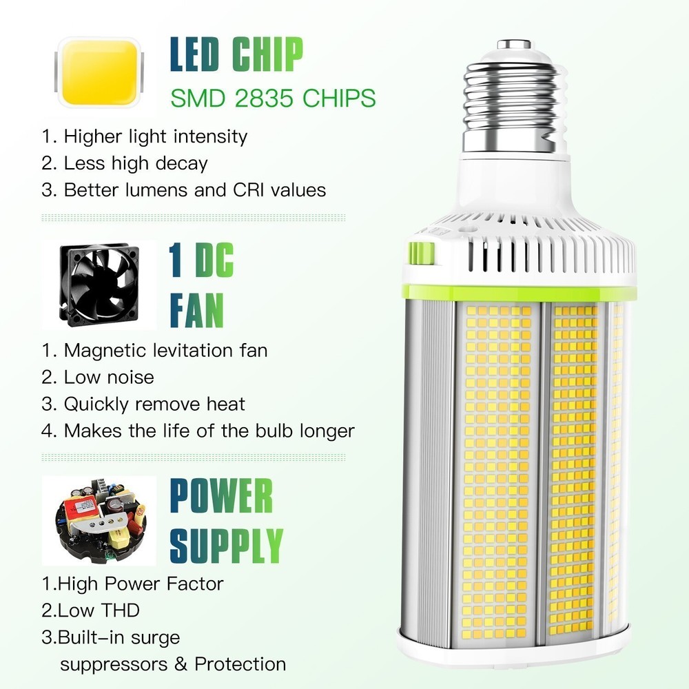LED Corn Light Bulb 277-480VAC 80/64/48W Adjustable E39 Base 5700/5000/4500K