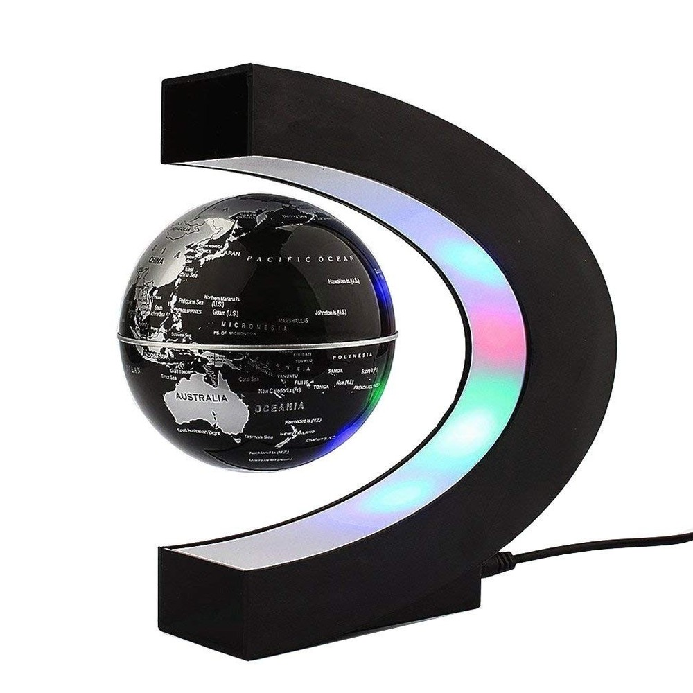 Floating Globe with LED Lights C Shape Magnetic Levitation Globe World Map