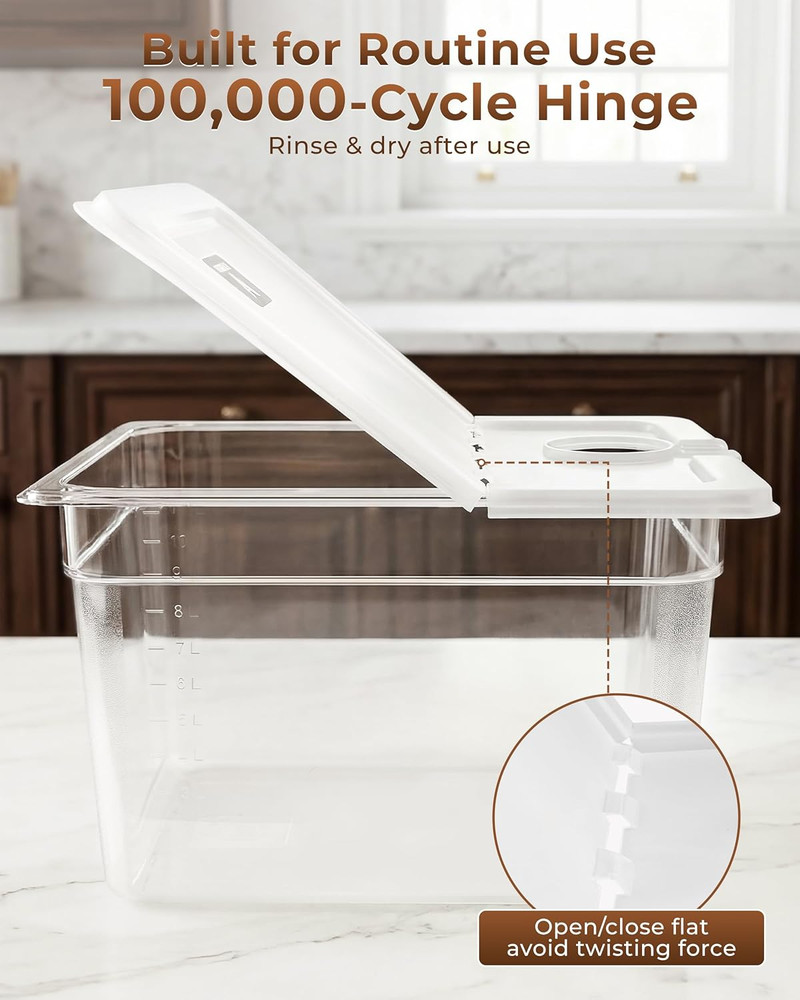 Sous Vide Container 12 Quart EVC-12 with Collapsible Hinged Lid Compatible with