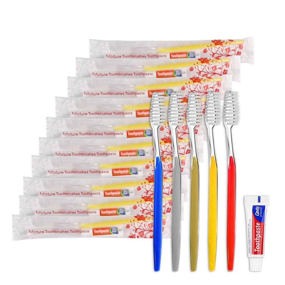 Disposable Toothbrushes with Toothpaste 200pcs (5 Colors) 200