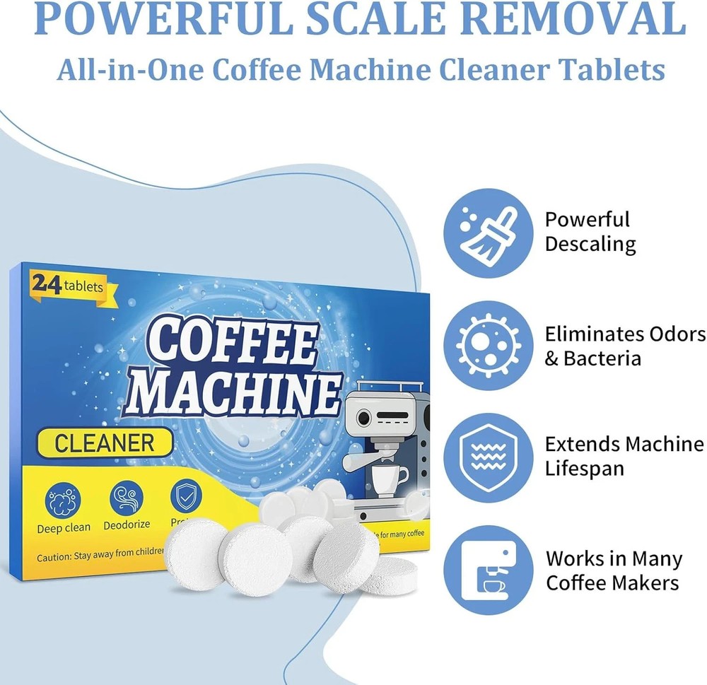 Coffee-Maker Cleaner Descaler Tablets, 24 Counts Machine Cleaning Tabs, Works