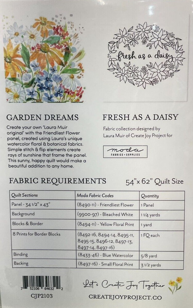 CREATE JOY PROJECT #CJP2103 - GARDEN DREAMS QUILT PATTERN, 54"x62"