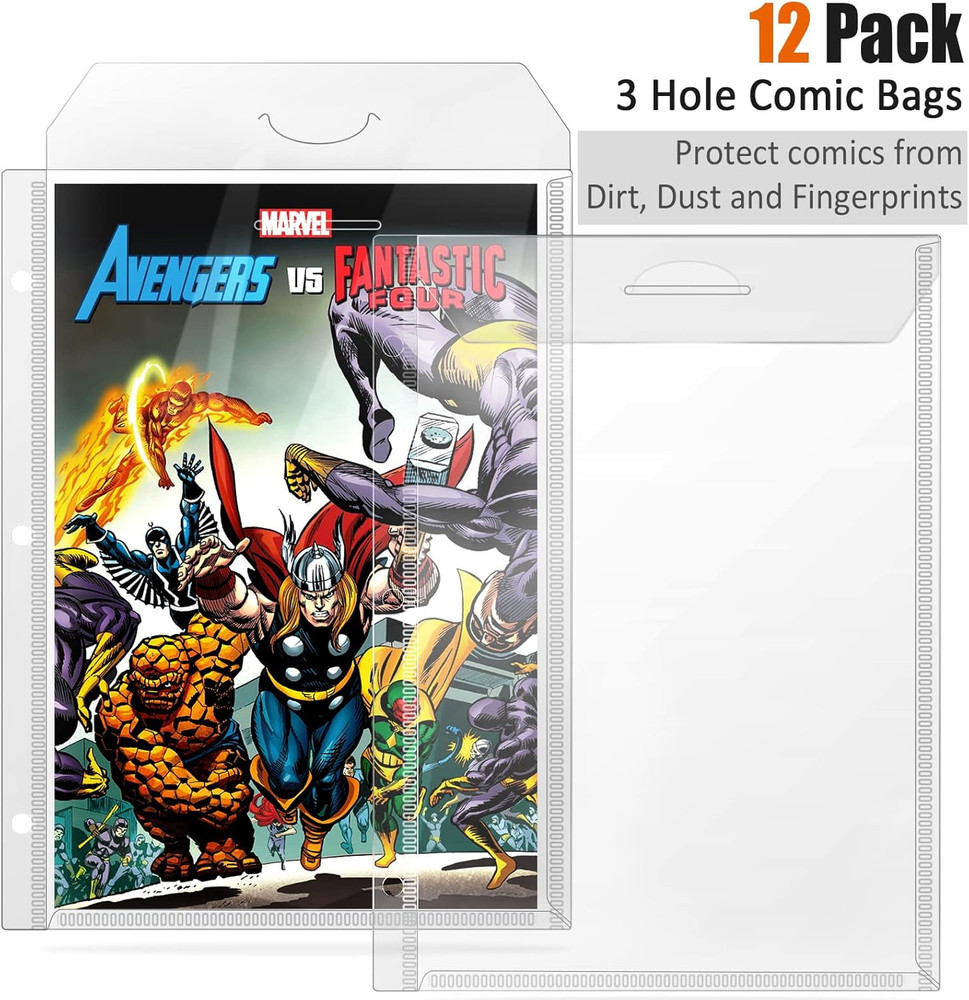Comic Book Protector Bags, 12-Pack Binder Sleeves for Comics