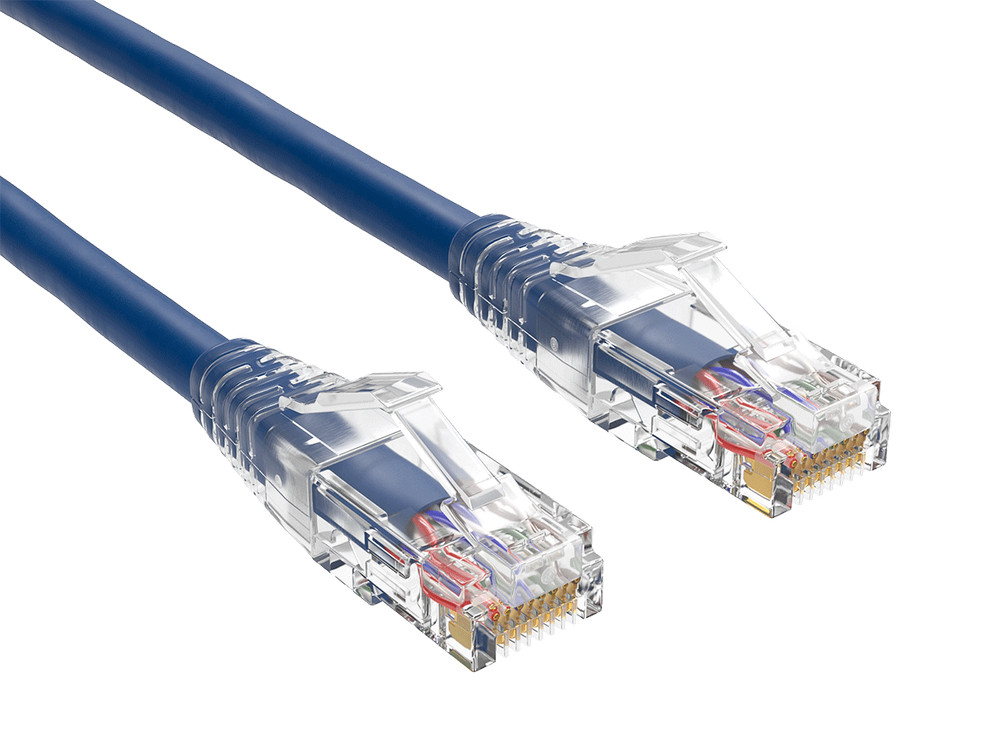 10ft Cat6 Ethernet Patch Cable with Clear Boot, UTP, Pure Bare Copper, Blue
