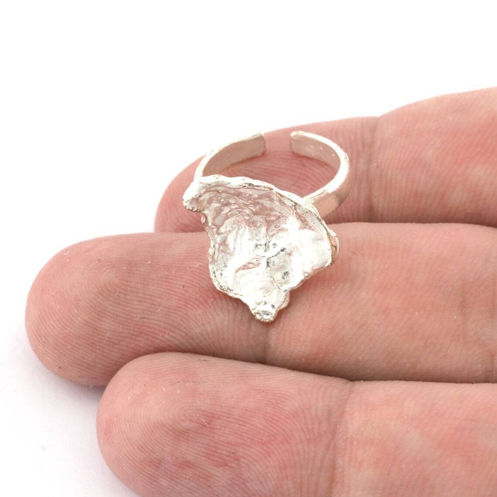 Leaf Ring Organic Shape Adjustable Raw brass, Antique Silver, Shiny Silver 4135