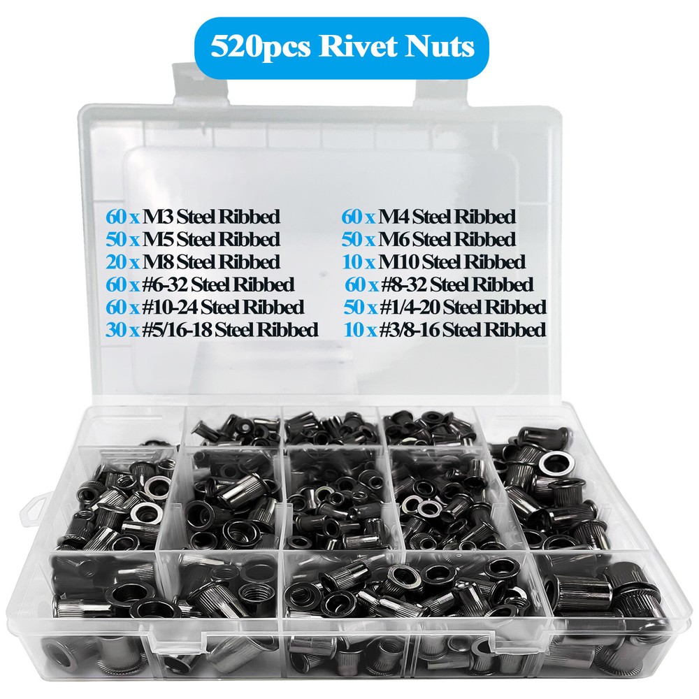 520PCs Rivet Nut to Rivnut Tool Nut Setter Thread Setting Nutsert Gun Metric&SAE