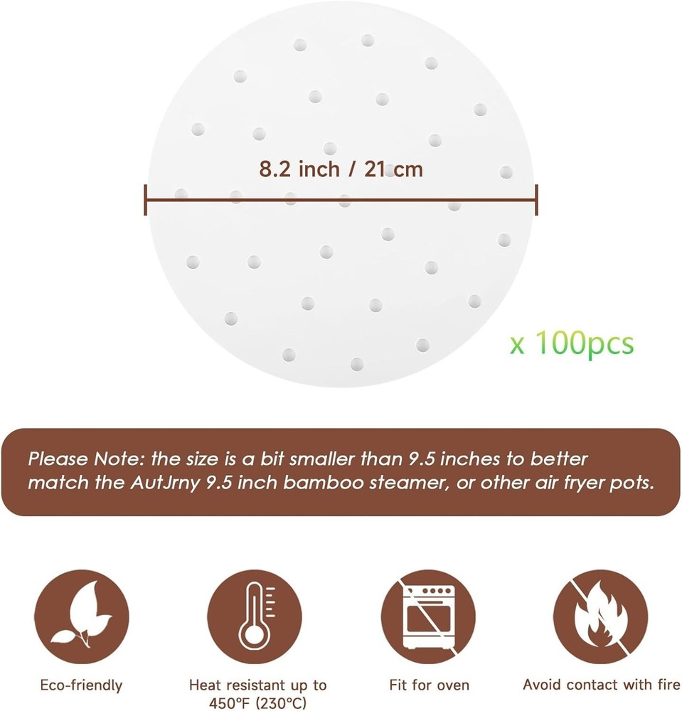100 Disposable Non-Stick 8-Inch Steamer Liners for High-Performance Cooking