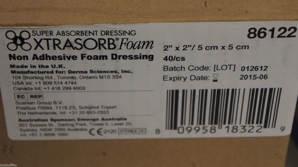Derma Sciences 86122 Xtrasorb Foam Dressing, Non-Adhesive 2” x 2” ~ Case of