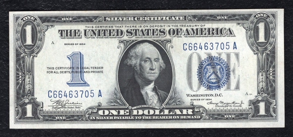 FR. 1606 1934 $1 ONE DOLLAR “FUNNYBACK” SILVER CERTIFICATE CHOICE UNCIRCULATED