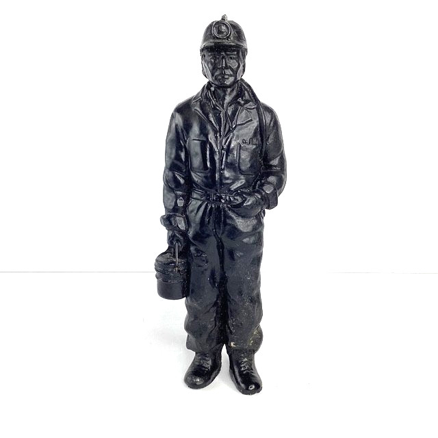 Coal Miner Statue with Bucket of Coal 10 inches