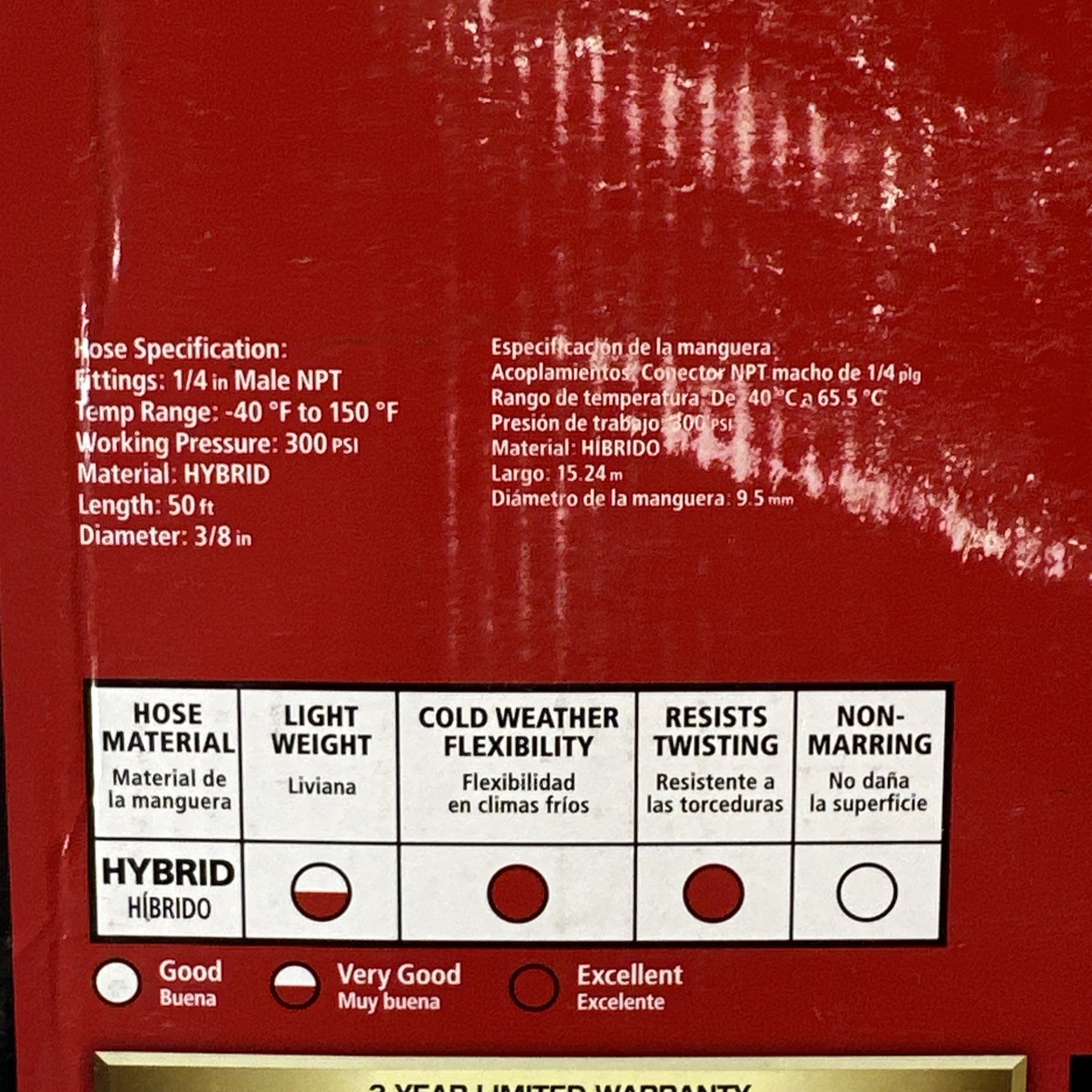 New Husky 3/8 " x 50' Hybrid Air Hose With Self Retracting Enclosed Hose Reel