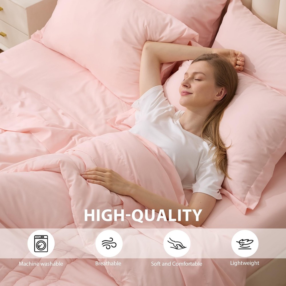 Velorose King Comforter Set Pink - Bed in a Bag Size 7 King,