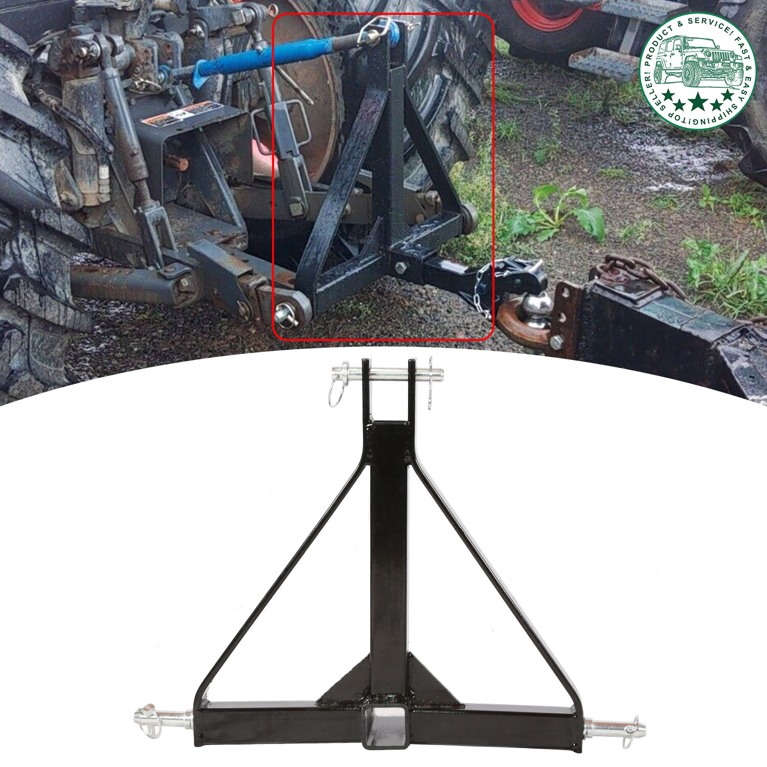 3 Point 2" Receiver Trailer Hitch Drawbar Adapter Category One Tractor