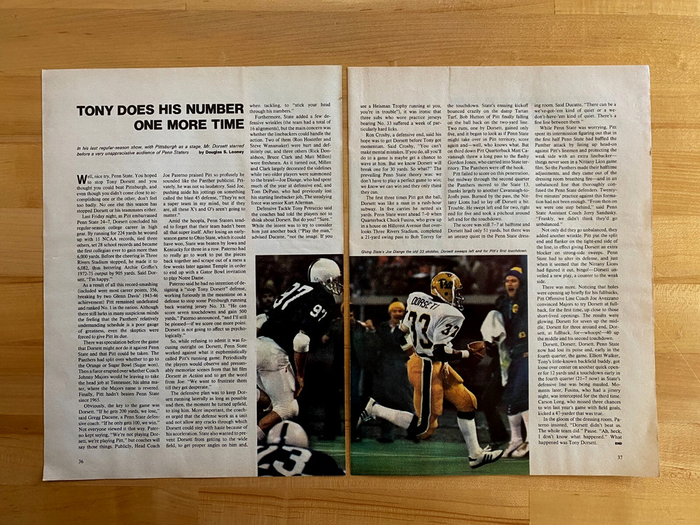 1976 Print Article Tony Dorsett Pitt Running Back 2 Pages