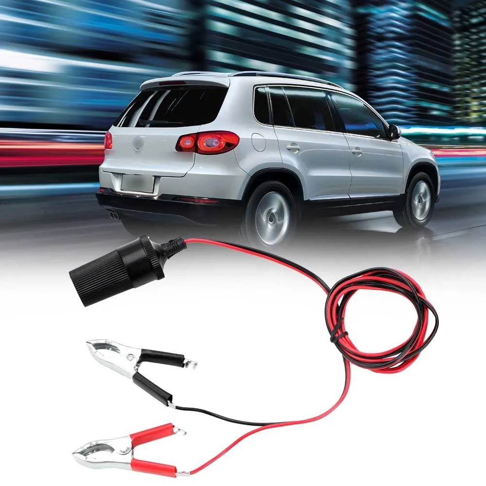 12V Battery To Cigarette Lighter Adapter Alligator Clamp Clip 12 Volt Car Socket