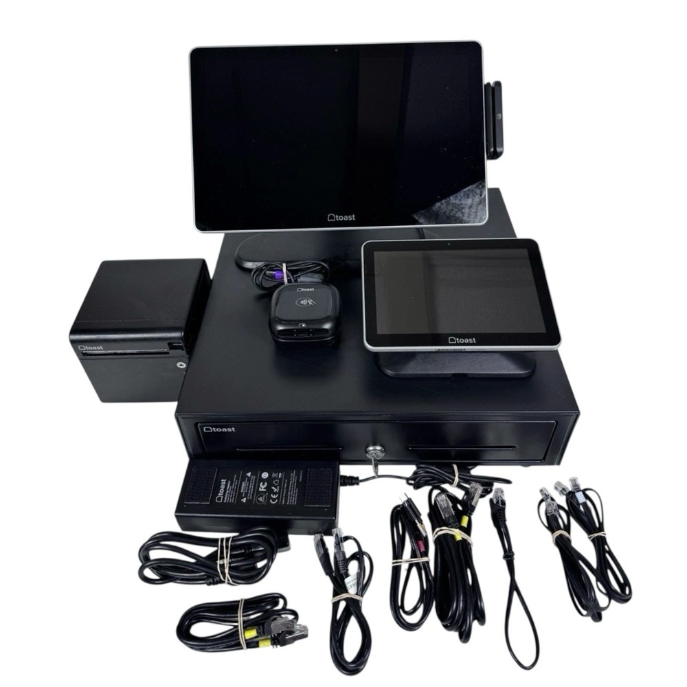 2 sets) Toast POS System Touchscreen Terminal, Card Reader, Printer, Cash Drawer