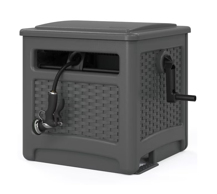 Suncast Wicker Hideaway Plastic 225-ft Container Hose Reel
