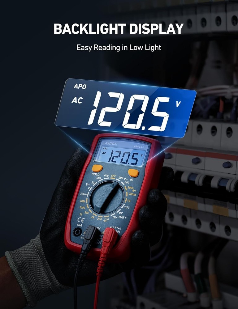 Versatile Battery-Powered Digital Multimeter with LCD Backlight for Safe Testing