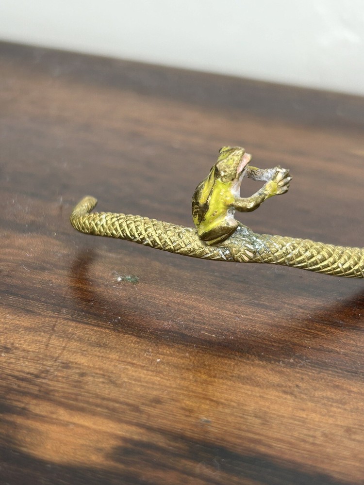 AUSTRIAN POLYCHROMED BRONZE SNAKE AND FROG SCULPTURE