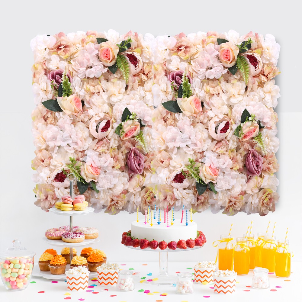 6 Pcs Panel Floral Backdrop Artificial Flower Wall Backdrop Silk Flower Wall