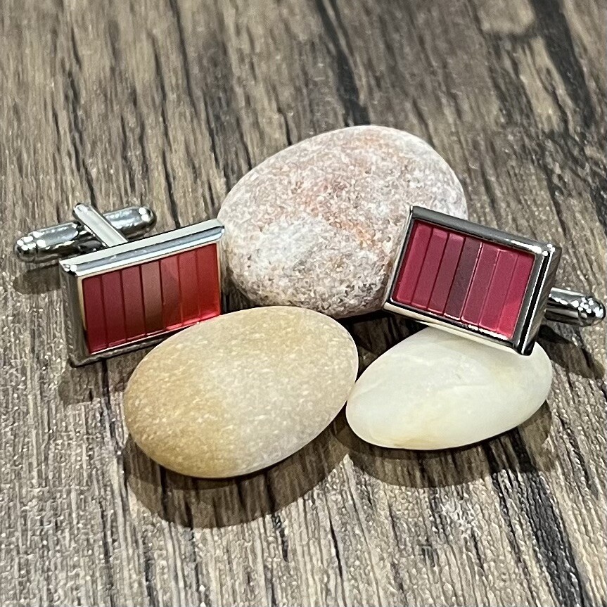 Translucent Pink Rectangular Cufflinks For Men Birthday Wedding Gift In Box
