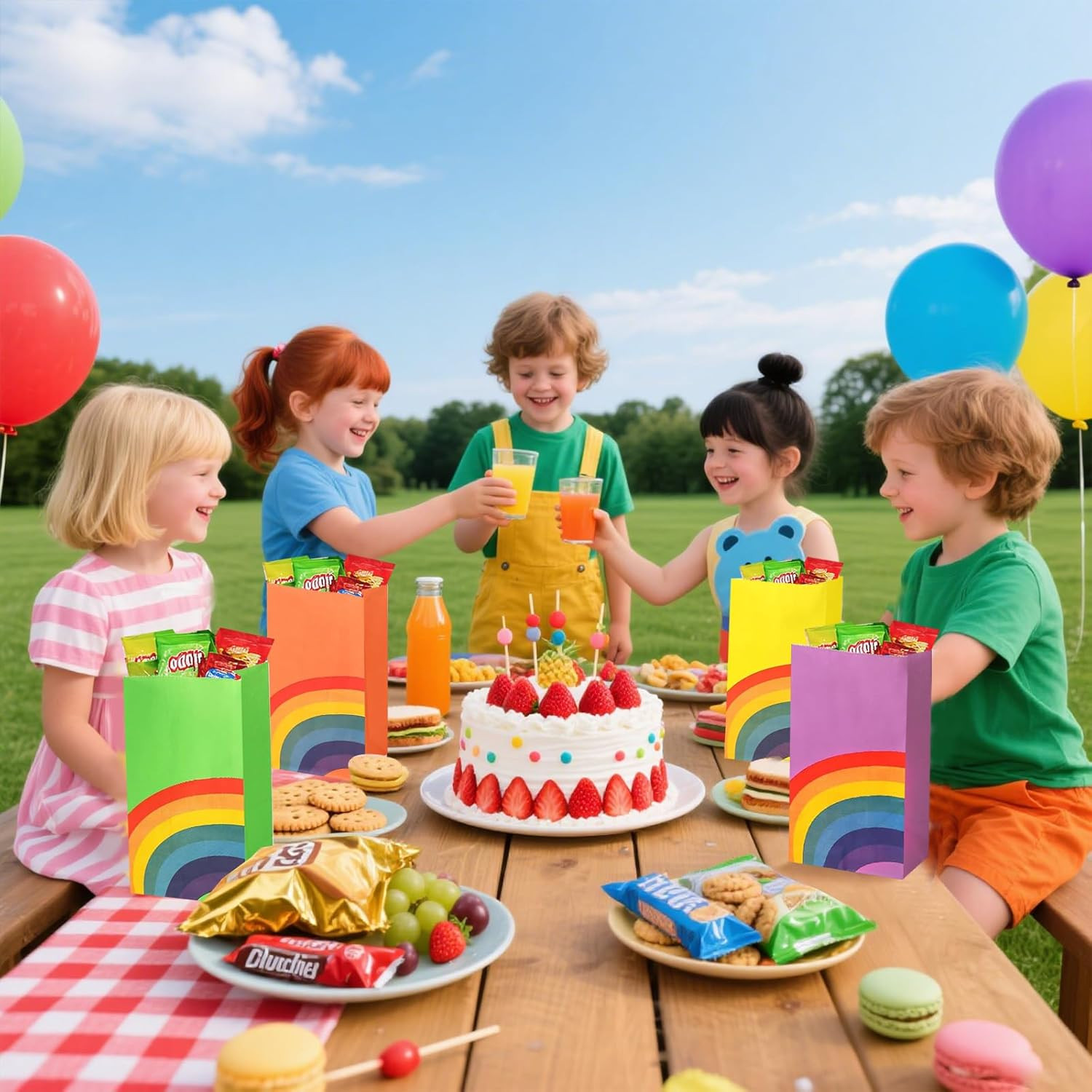 36 Pack Party Favor Bags, 4.8 X 3 X 8.7 Inch Rainbow Paper Bags 8 Colors, for Ki