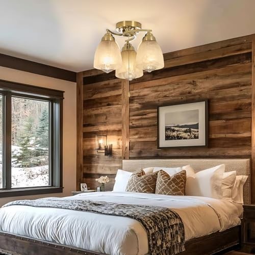 3-Light Flush Mount Ceiling Light with Pull Chain, Modern Lighting Golden