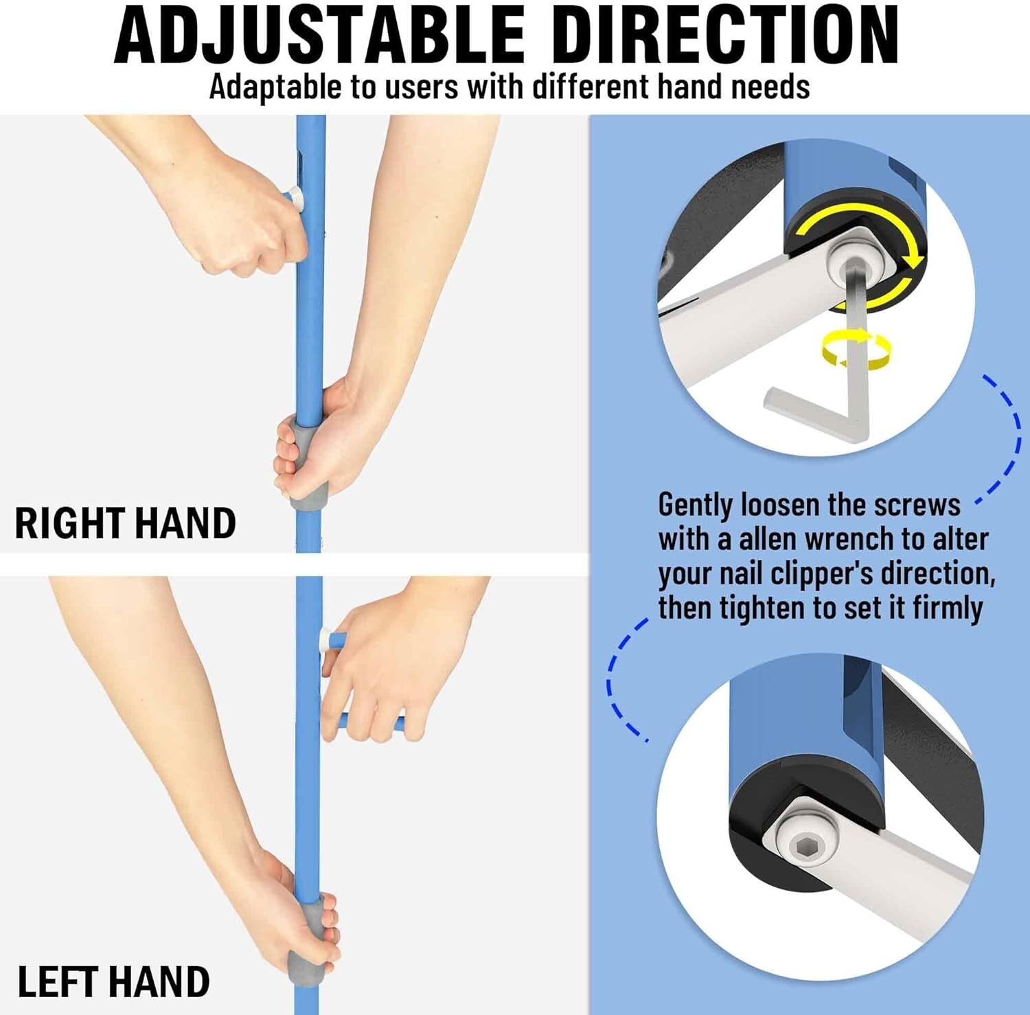 Long Handled Toenail Clippers Wide Jaw Opening-Seniors Thick Nails (XS/S/L)-Blue