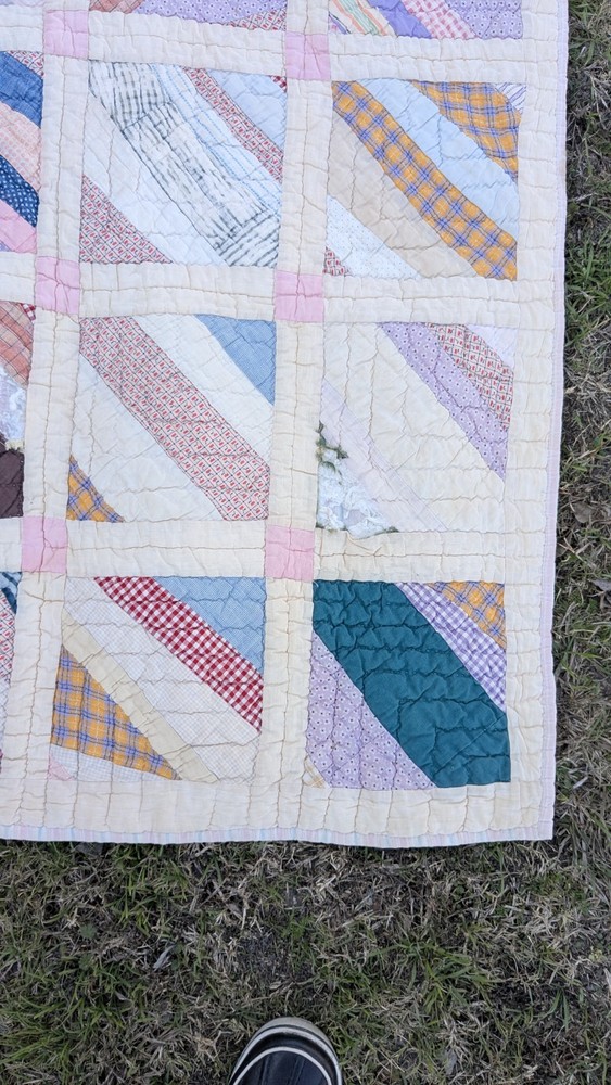 Antique 1920 Patchwork Quilt 64"X78 String Pieced Blocks