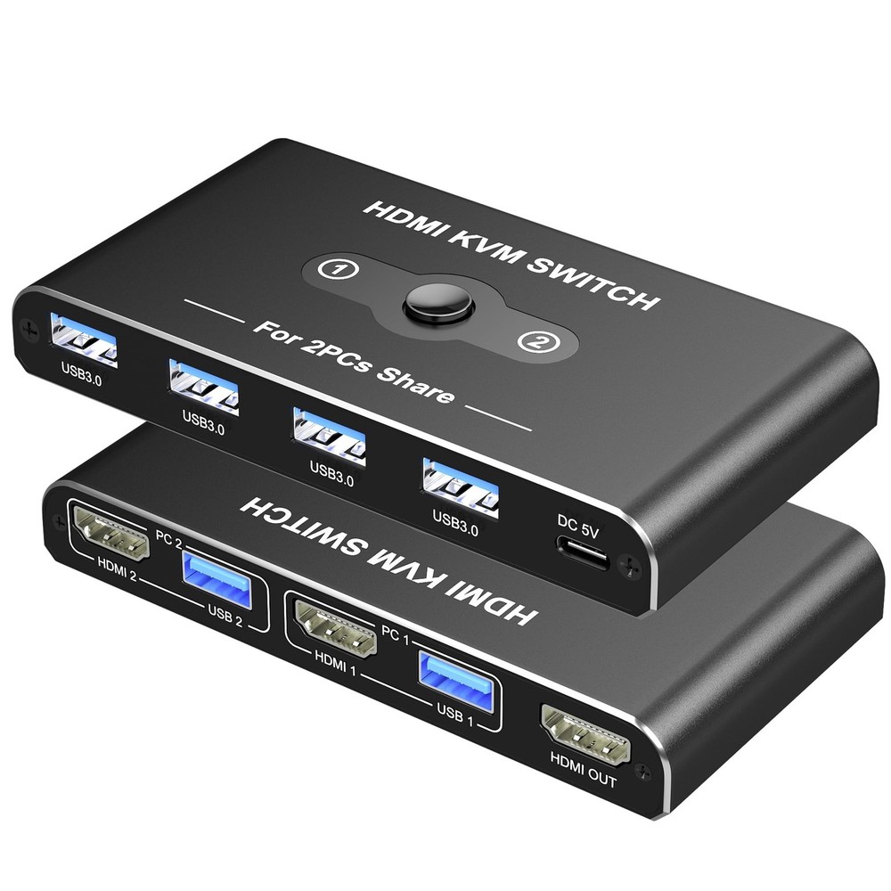 KVM Switch, KVM Switch 1 Monitors 2 Computers, HDMI Switch, 4K@60Hz KVM Switc...