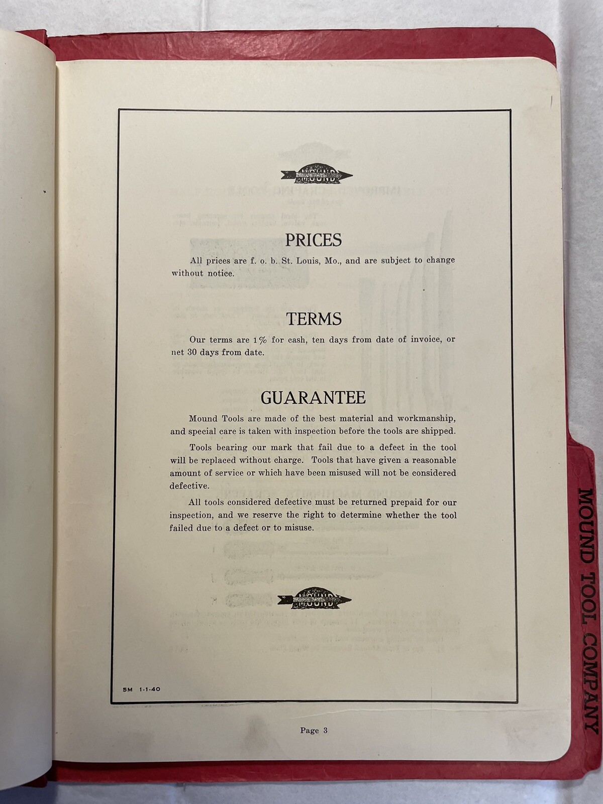 Mounds Tool Company 1940 General Catalog No. 10 St. Louis