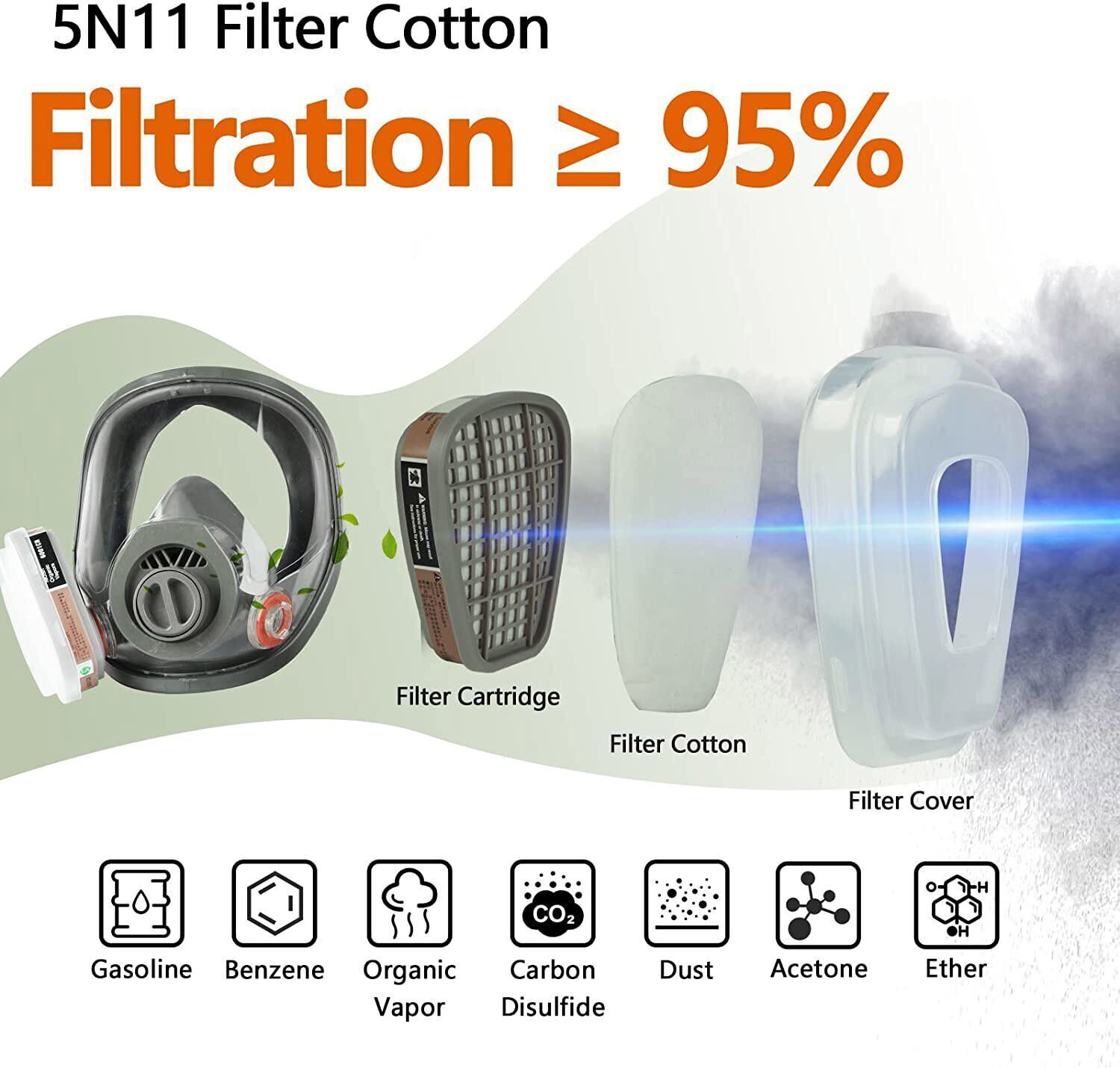 100pcs 5N11 Cotton Filter Replacement For 6100 6200 6800 7502 Respirator Filters