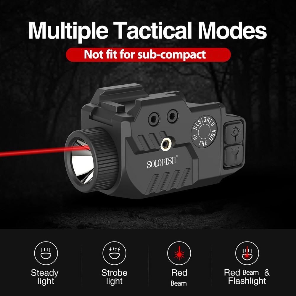 Solofish 800lm Adjustable Pistol Light Laser Red Combo