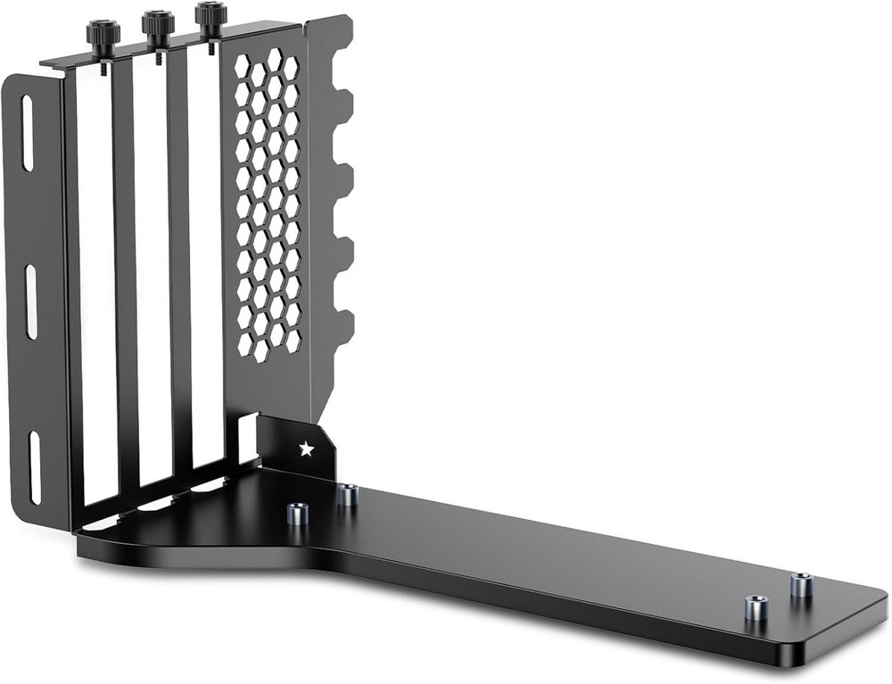 Stylish Black Vertical GPU Holder for Secure PCIe Mounting - Brushed Design