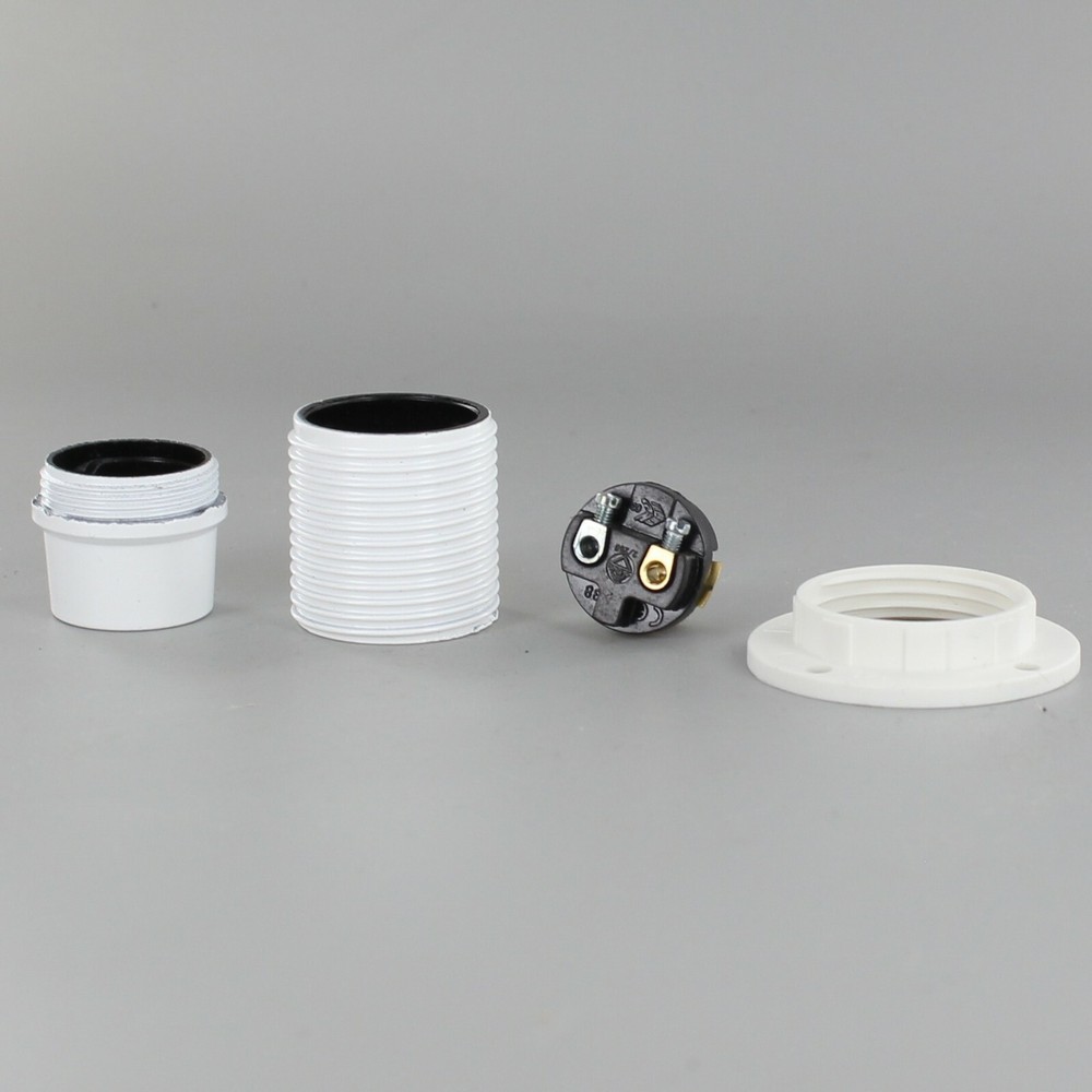 WHITE CANDELABRA BASE PHENOLIC SOCKET WITH THREADED OUTER SHELL AND RING SO300WG