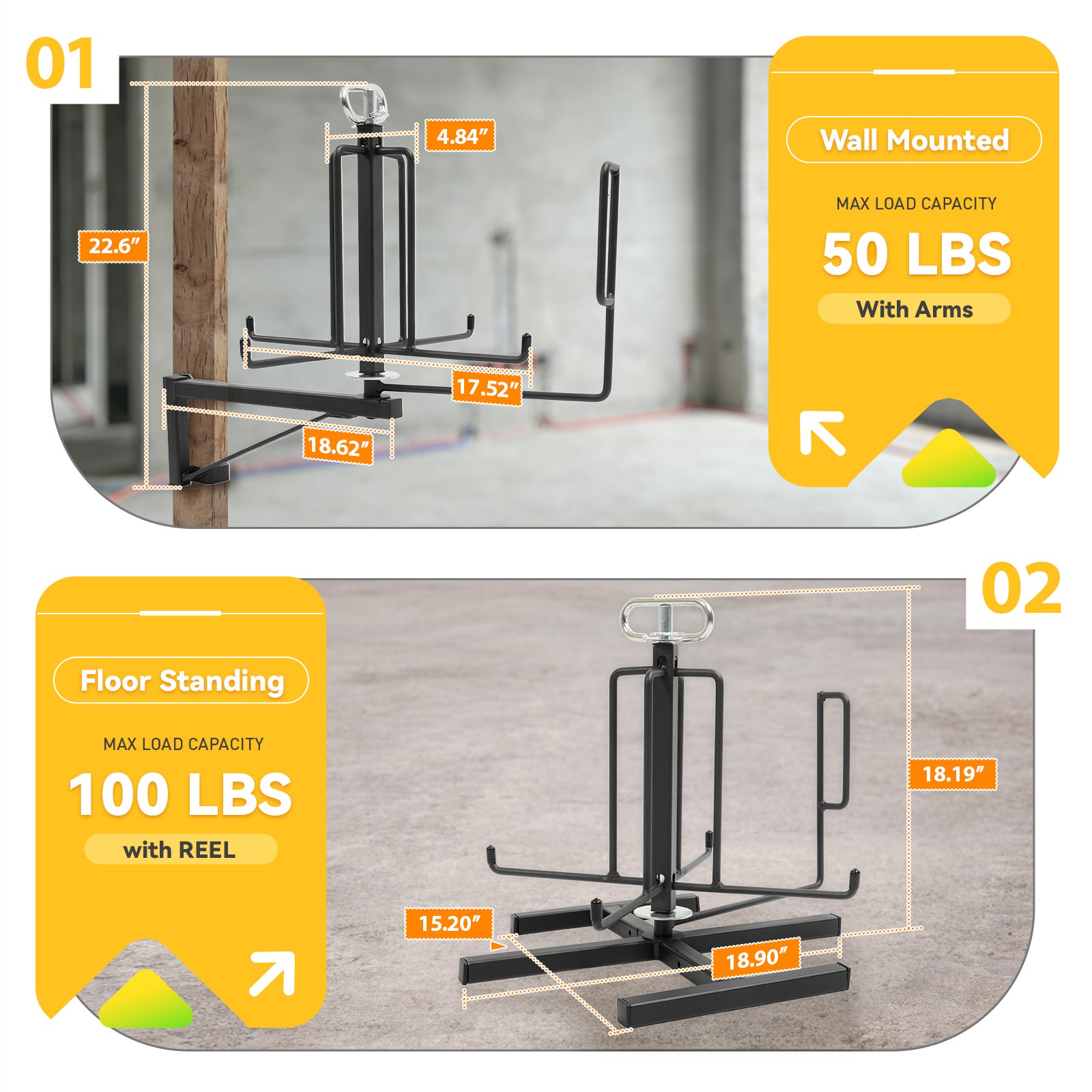 100LBS Cable Dispenser Floor Stud Mount Wire De-Reeler For Electrical Industrial