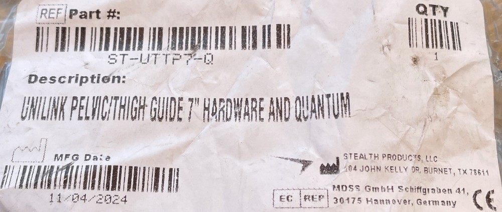 Positioning Component Unilink Pelvic/Thigh Guide 7” Hardware And Quantum