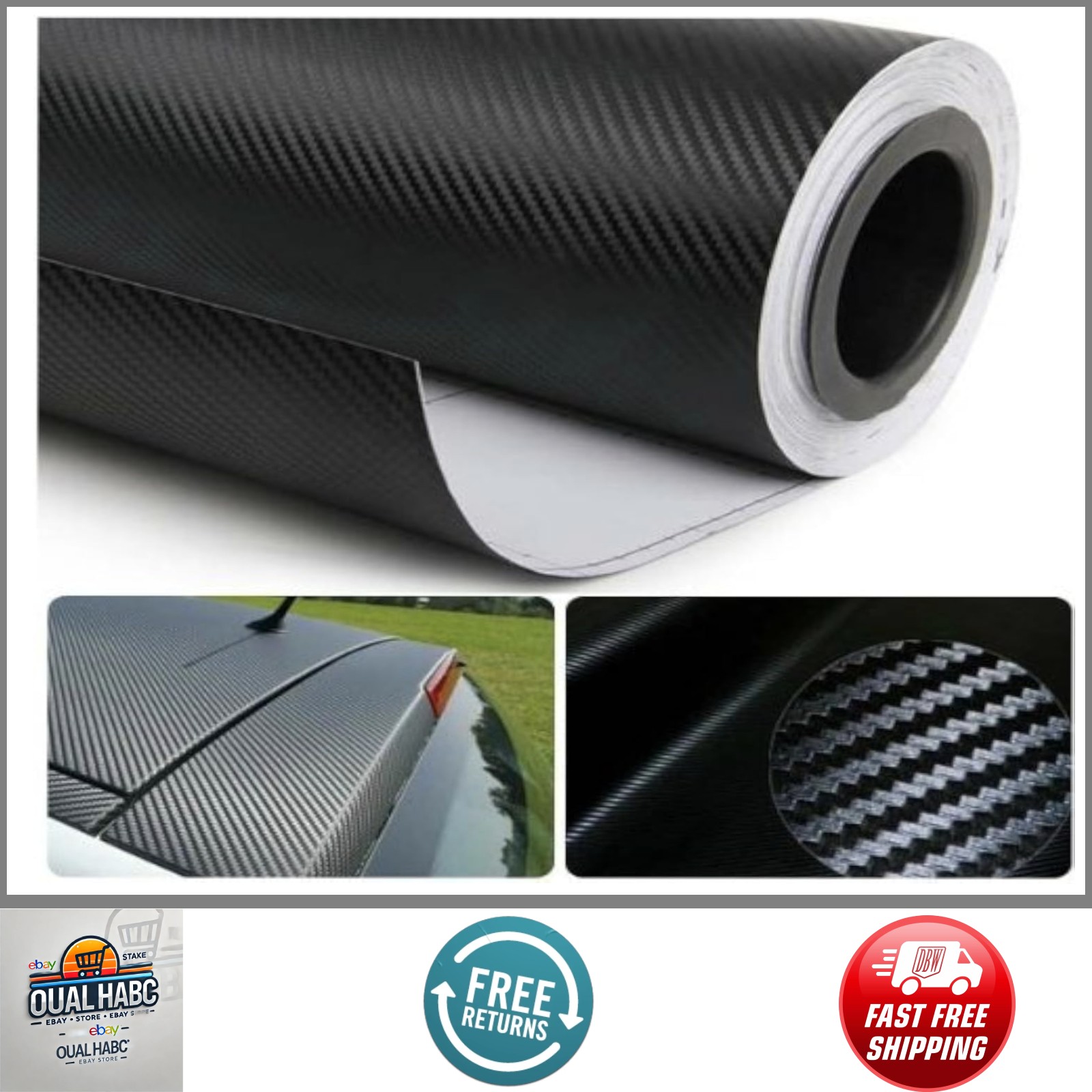 ​3D Black Carbon Fiber Vinyl Wrap 12"x60" Twill Weave Self-Adhesive Sheet​