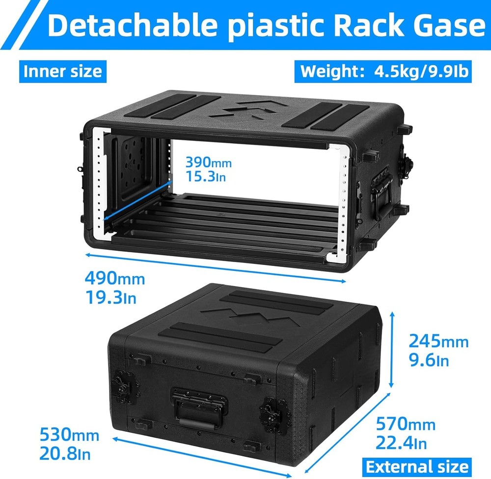 4U Rack Case Shallow 17" Depth, 19" Rackmount Flight Case, Watertight Dust-Proof