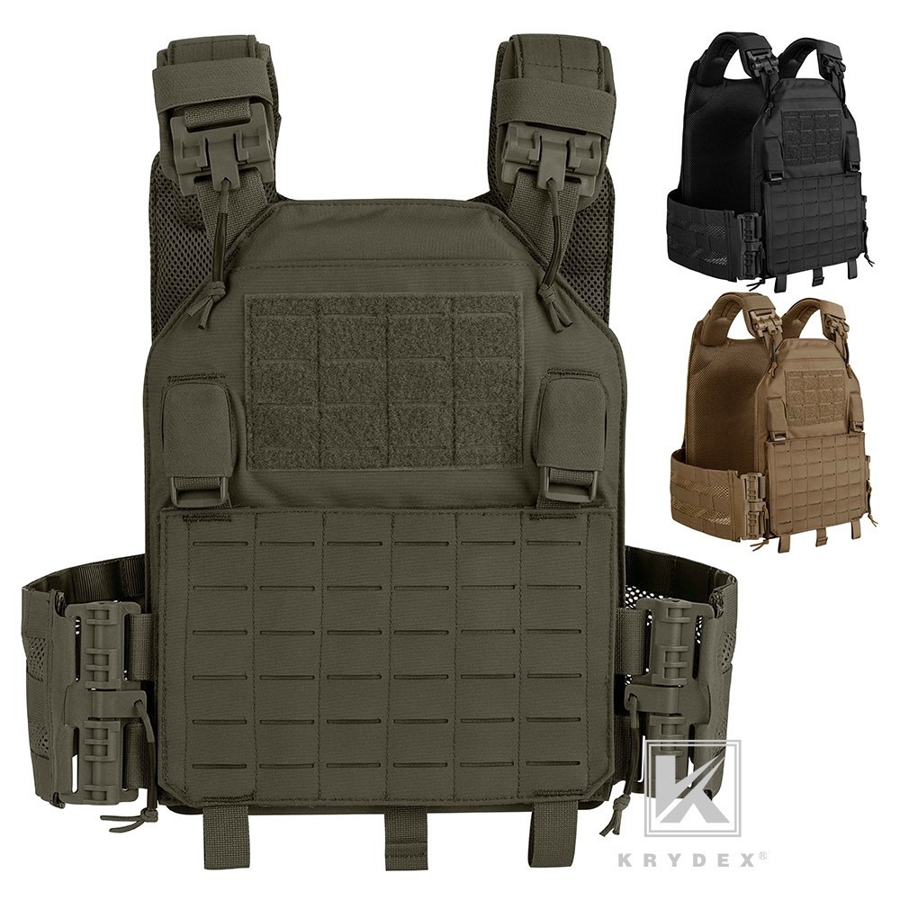 KRYDEX Plate Carrier Tactical Vest Quick Release & Laser Cut MOLLE Panel w/ Clip