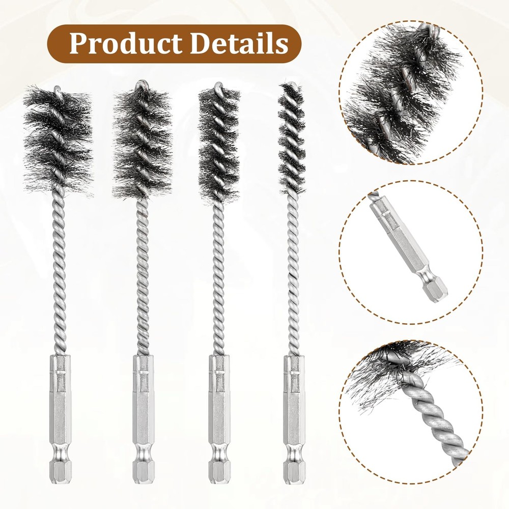 4 Pcs Stainless Steel Wire Brushes for Drill Bore Silver