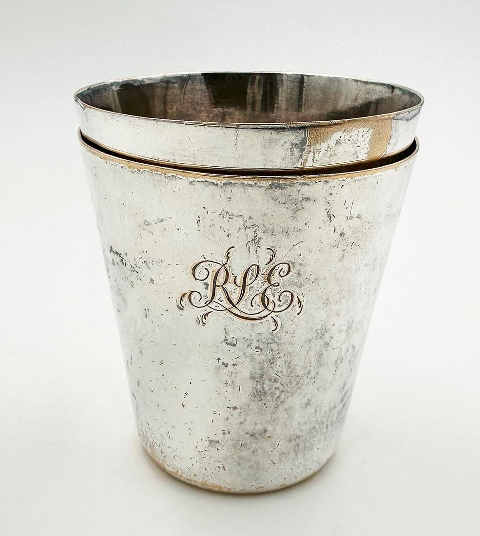 ANTIQUE PAIR BEAKERS OLD SHEFFIELD PLATE GEORGE III c1800