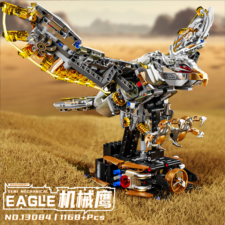 MJ Semi mechanical movable model eagle assembly toy with lights,Creative Gift