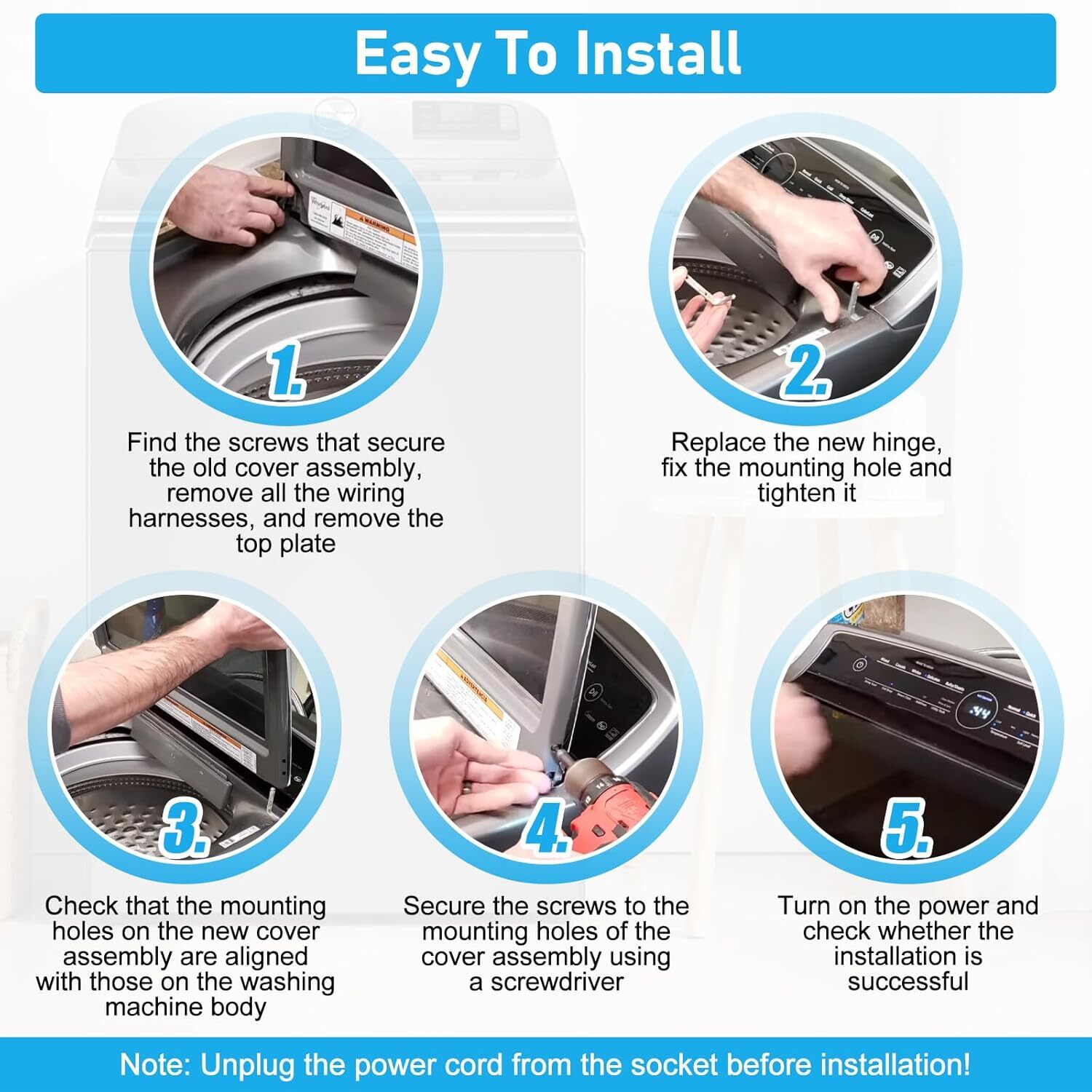 UPGRADED W11259006 Washer Lid Assembly Fit Whirlpool Maytag Washer