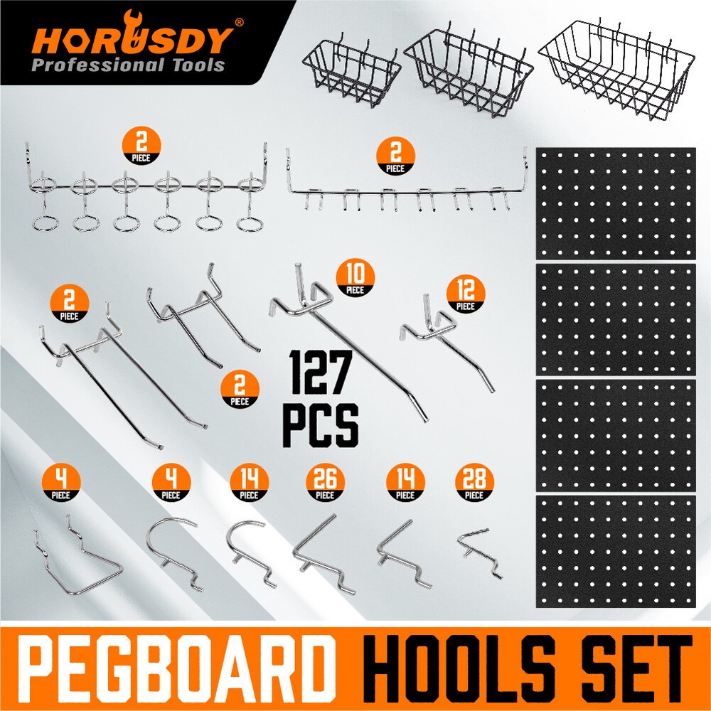 127-Pc Pegboard Hooks Set Assortment with 3 Baskets Organizing 4 Small Pegboard